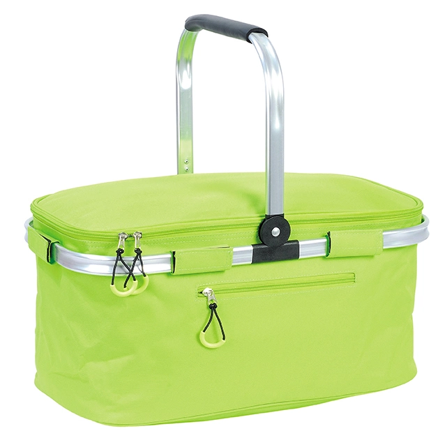 Folding Shopping Basket Cooler Aluminum Frame Collapsible Cooler Picnic Bag Grocery Basket Bag Insulated Tote Bag