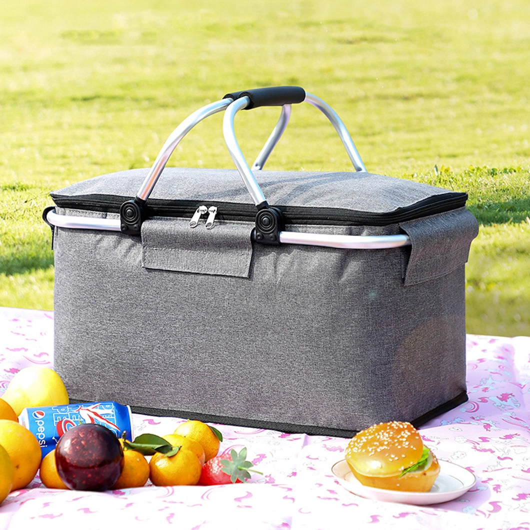 Custom Insulated Thermal Folding Basket Food Delivery Picnic Camping Handbag Lunch Basket Cooler Bag Picnic Basket