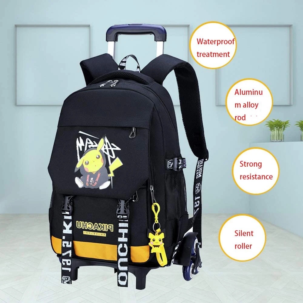 Pikachu Anime School Bags Student Oxford Cloth Vacation Backpack Travel Bag Luggage Trolley Case with Six Wheels Good Friend′ S Gift Laptop Backpack